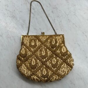 Vintage Elegant Gold Beaded Evening Bag 7”x 6” Preowned Clean